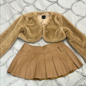Tan Faux Fur Jacket and Skirt Set